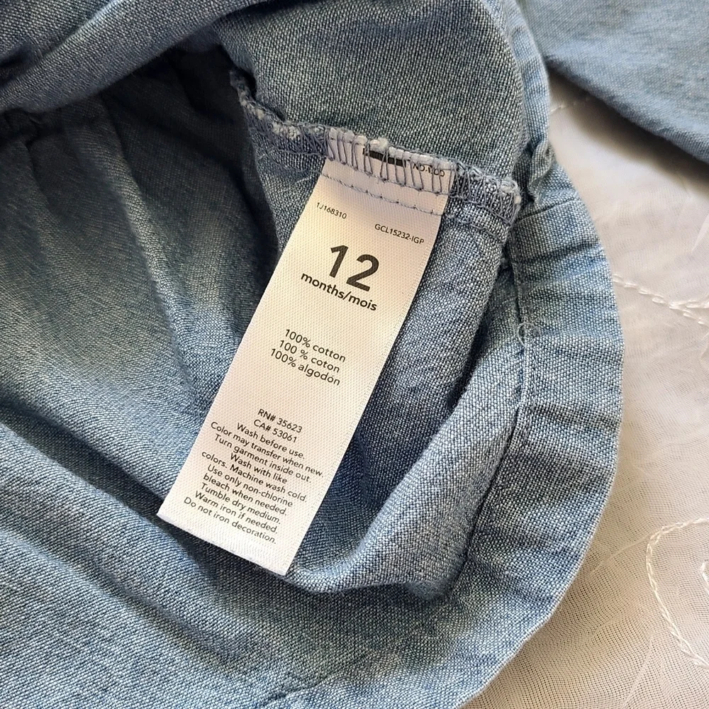 Carter's Denim Style Long Sleeve Top Blue Girls 12 Months Ruffle Details Blouse
